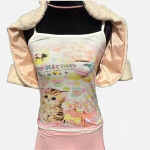 Cute pink and white Kitten Japanese Graphic Tank Top